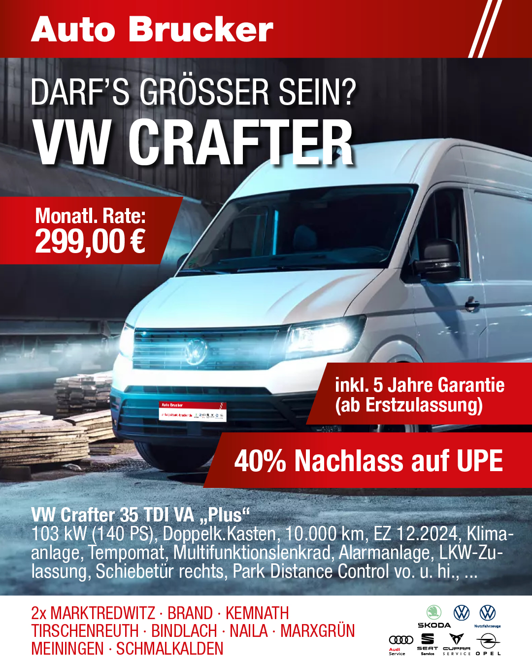 Finanzierung für Gewerbekunden für den VW Crafter 299 € monatliche Rate