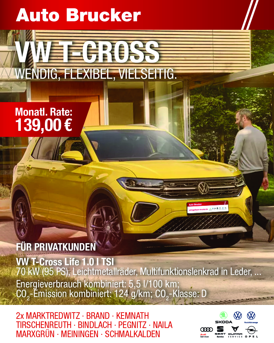 Privatleasing Angebot für den VW T-Cross 139 € monatliche Rate