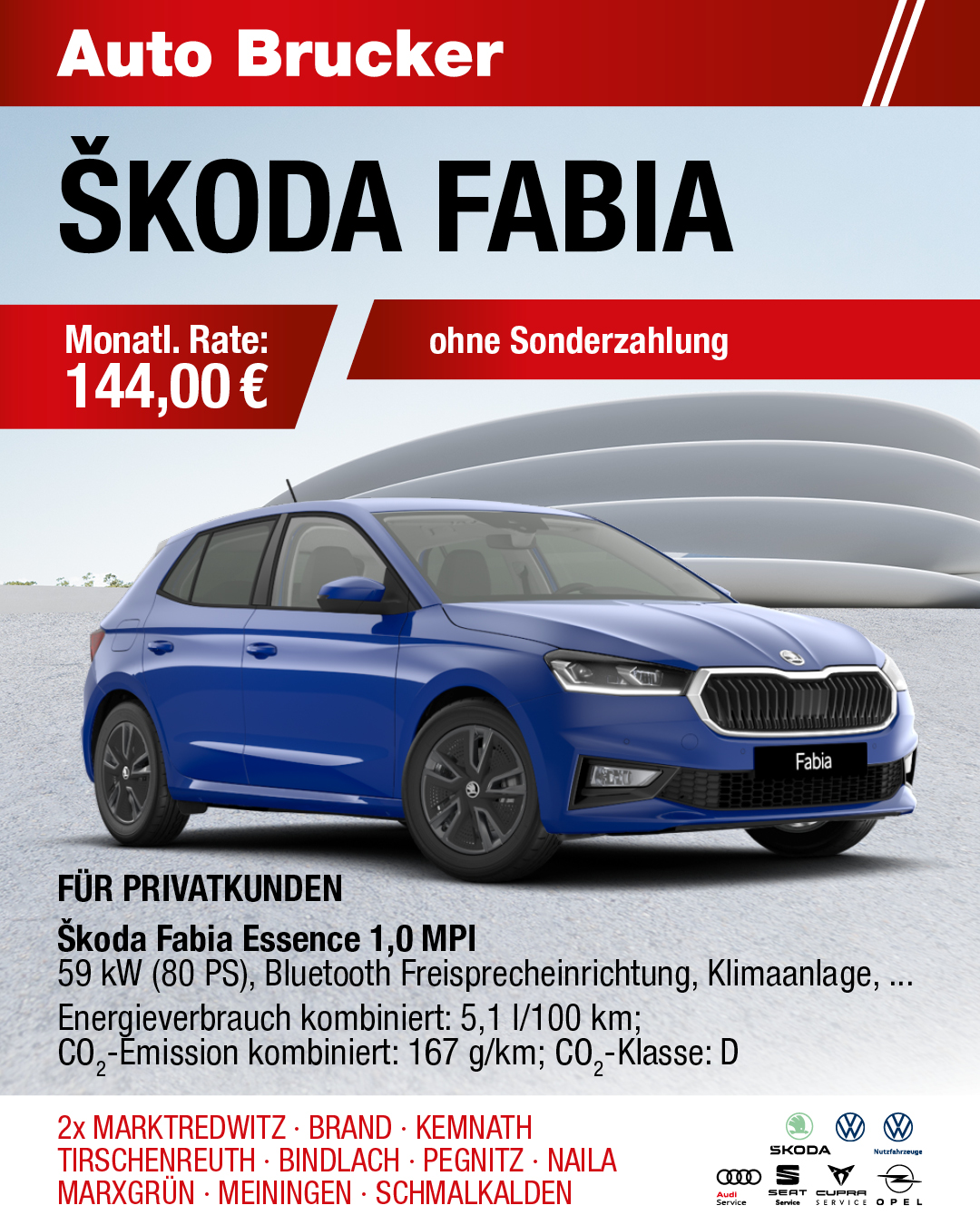 Privatleasing Angebot für den Skoda Fabia 144 € monatliche Rate