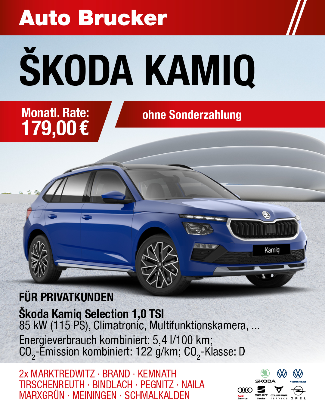 Privatleasing Angebot für den Skoda Kamiq 179 € monatliche Rate