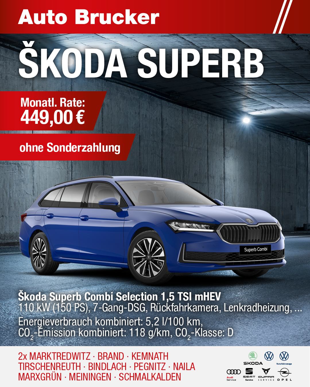 Privatleasing Angebot für den Skoda Superb 449 € monatliche Rate