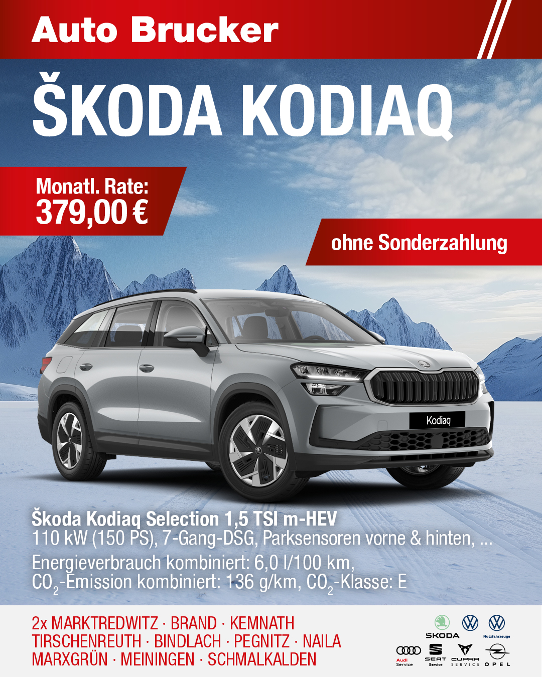 Privatleasing Angebot für den Skoda Kodiaq 379 € monatliche Rate
