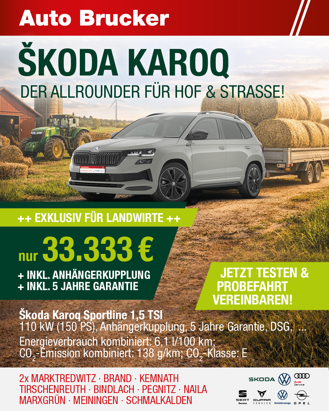 Angebot für Landwirte – der Skoda Karoq Sportline für 33.333 €