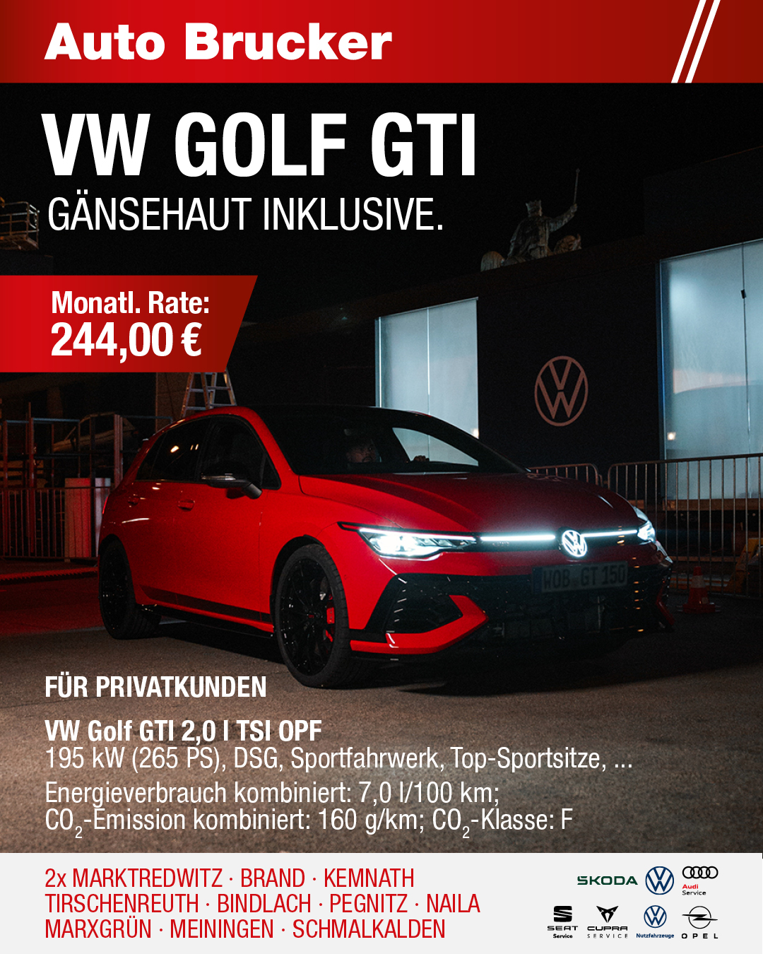 Privatleasing Angebot für den VW Golf GTI 244 € monatliche Rate