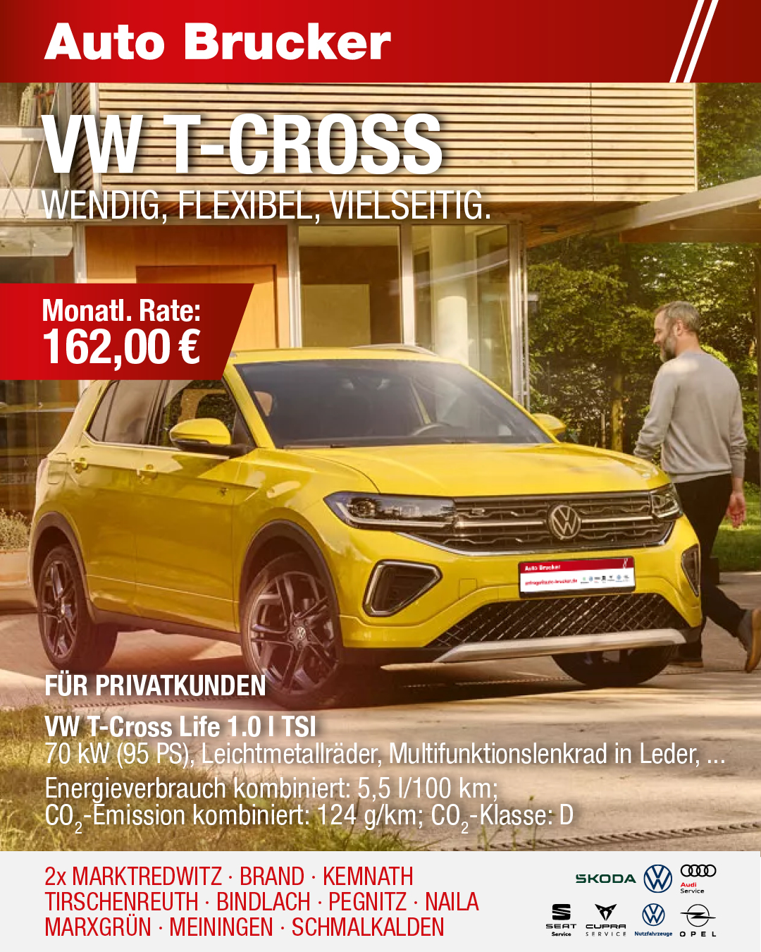 Privatleasing Angebot für den VW T-Cross 162 € monatliche Rate