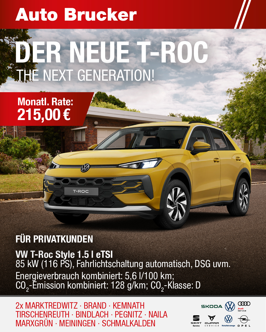 Privatleasingangebot für VW T-Roc Style 215 € monatliche Rate