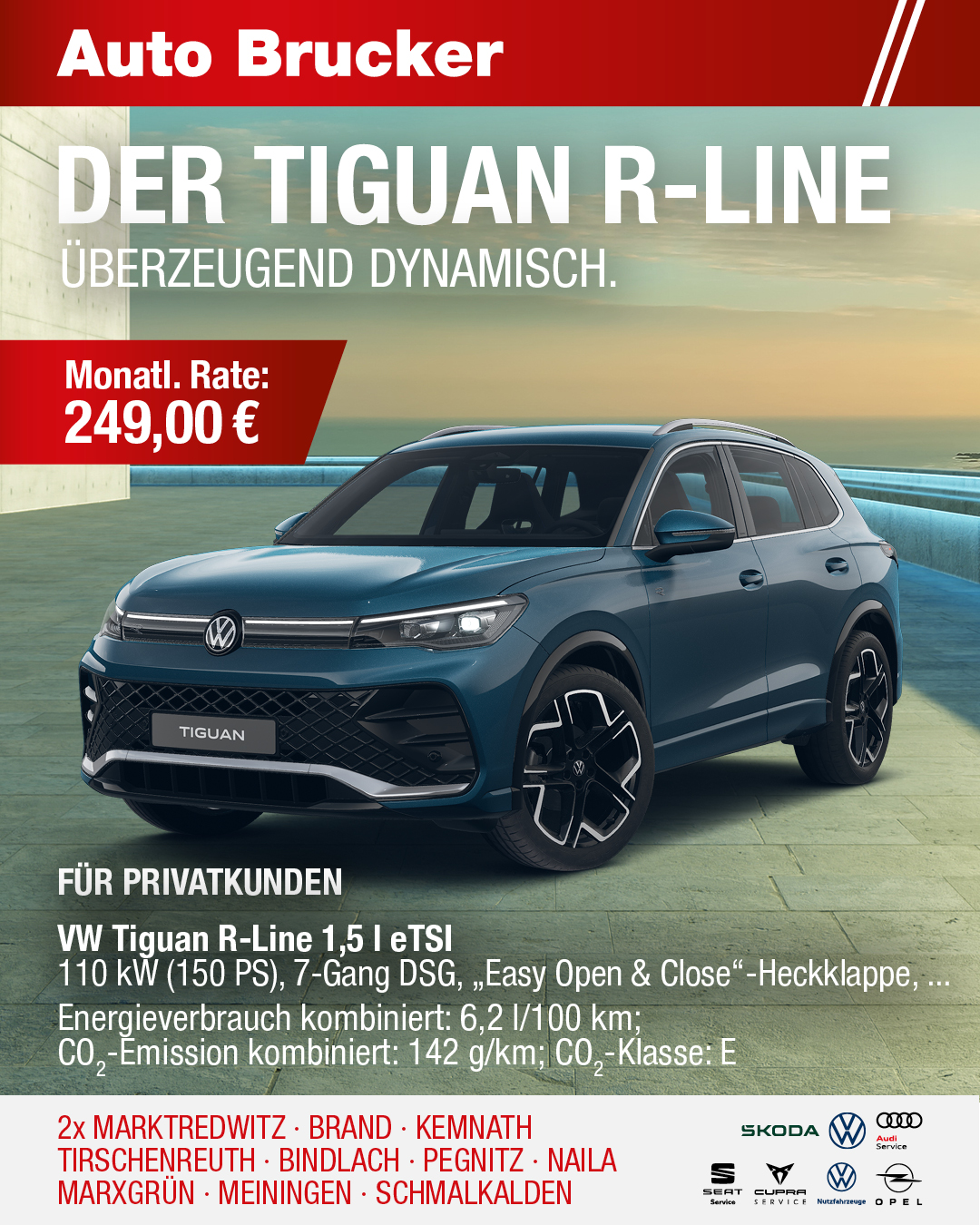 Leasing für Privatkunden Angebot für den VW Tiguan R-Linie 249 € monatliche Rate