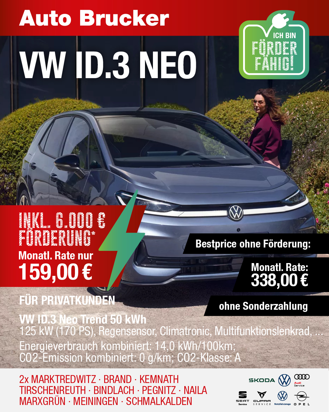 Der VW ID.3 neo mit E-Förderung 159 € monatliche Rate