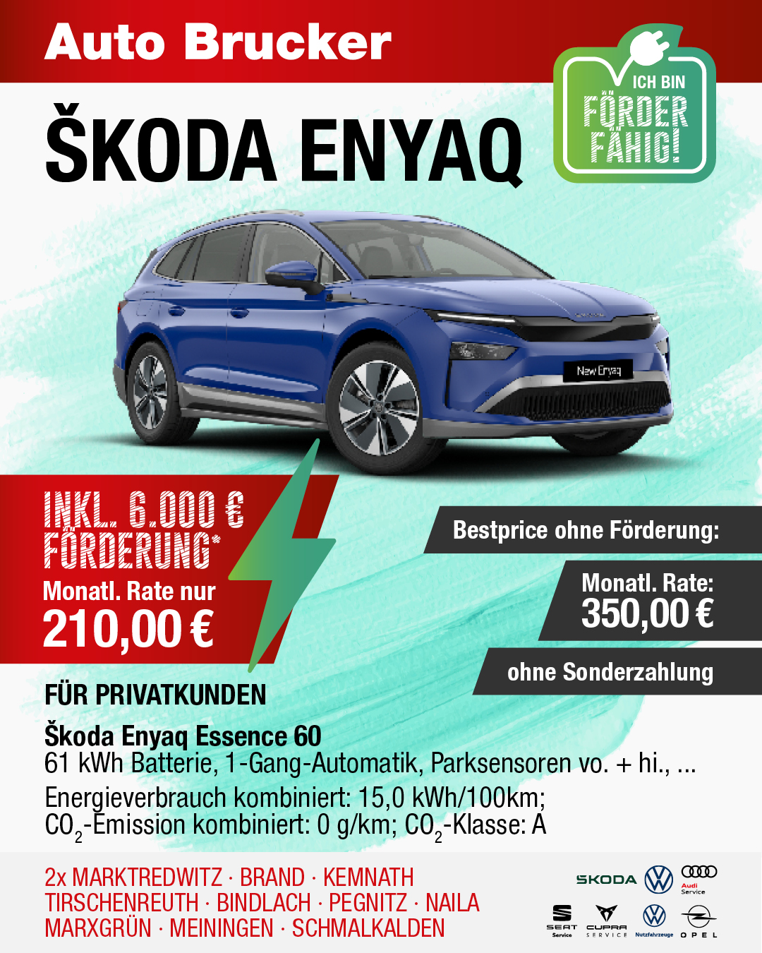Der Skoda Enyaq mit E-Förderung 210 € monatliche Rate