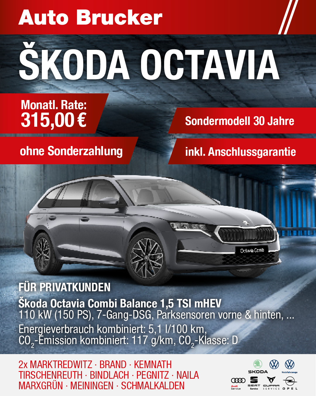 Privatleasing Angebot für den Skoda Octavia 315 € monatliche Rate