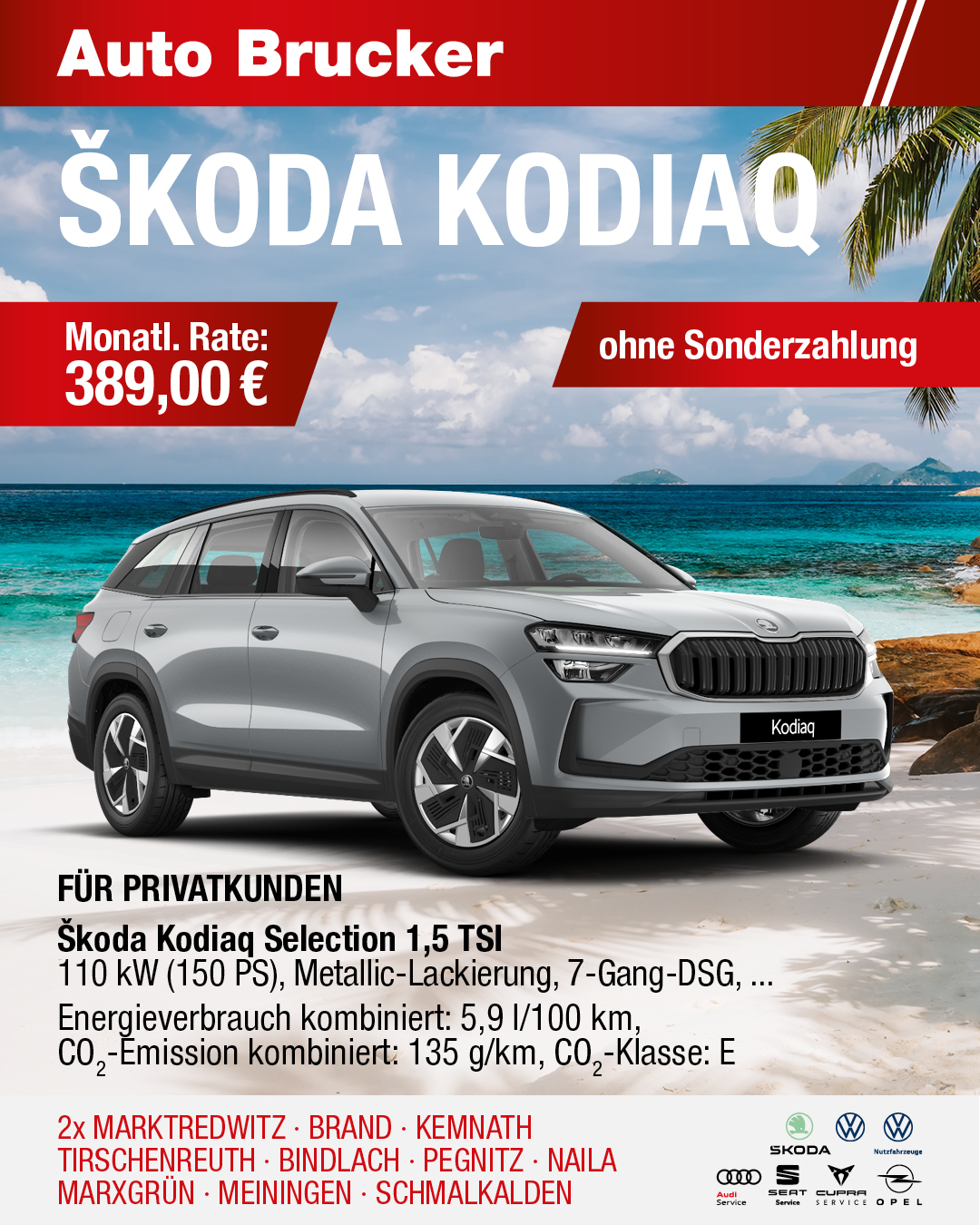 Privatleasing Angebot für den Skoda Kodiaq 389 € monatliche Rate