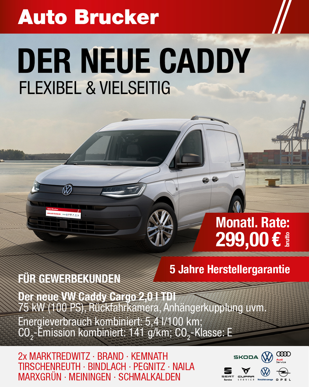 Finanzierung für Gewerbekunden für den VW Caddy 299,00 € monatliche Rate brutto