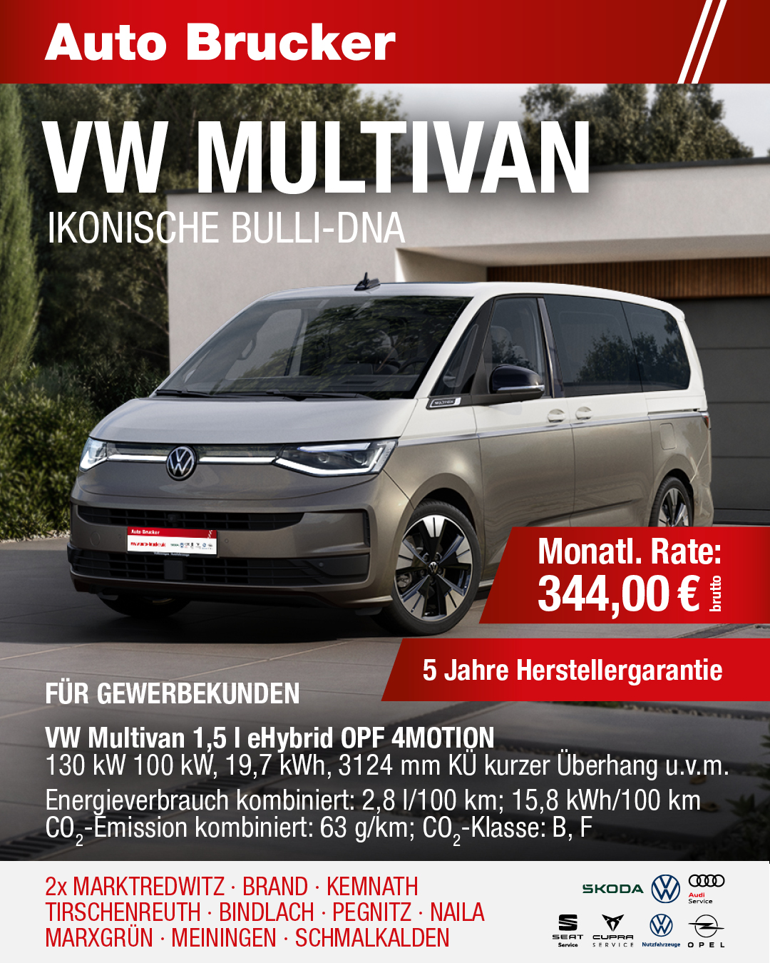 Finanzierung für Gewerbekunden für den VW Multivan 344,00 € monatliche Rate brutto