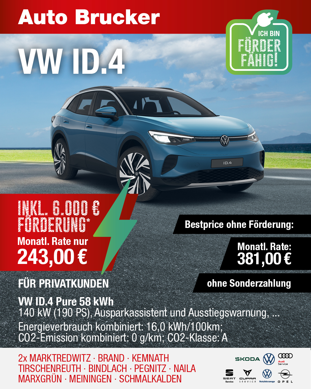 Der VW ID.4 mit E-Förderung 243,00 € monatliche Rate
