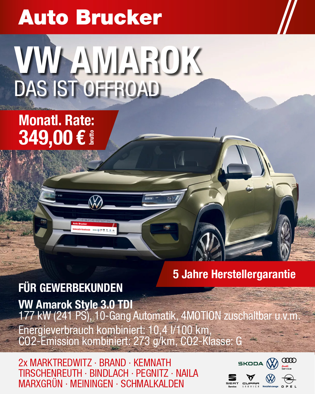 Finanzierung für Gewerbekunden für den VW Amarok 349,00 € monatliche Rate brutto